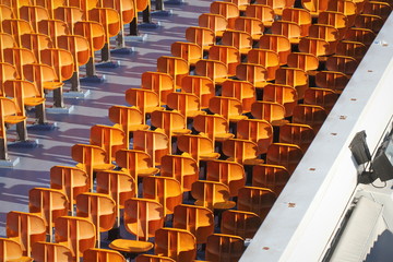 Bad travel time. Empty and chairs on a cruise ship. The world is infected with the corona virus
