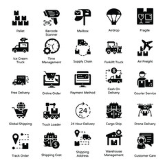 Logistics and Delivery Solid Icons Pack 