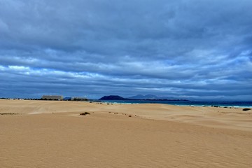 Fototapeta na wymiar landscape from the Spanish Canary Island Fuerteventura with dunes and the ocean