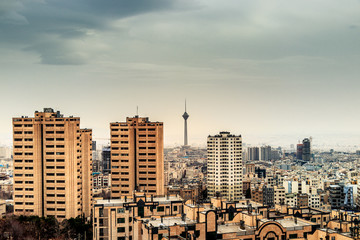 Fototapeta na wymiar Tehran cityscape with Milad tower in the frame.