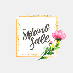 Watercolor sale banner background template with beautiful flowers. Element invitation card Decoration. vector art and illustration.