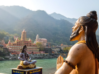 Rishikesh, India. Beautiful statues on the riverbank of Ganga in Rishikesh.