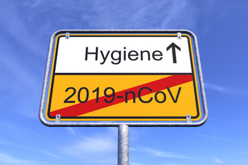 Obraz premium Ortsschild - Ortstafel - 2019-nCoV - Hygiene - Coronavirus