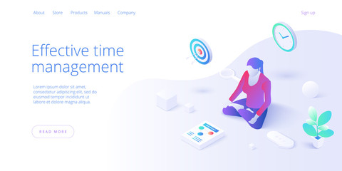 Effective time management in flat vector illustration. Woman working and task prioritizing. Organization for effective productivity. Job schedule optimization concept.