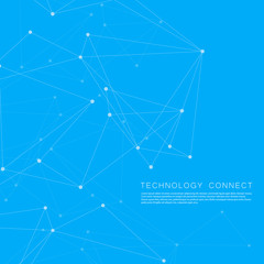 Abstract polygonal background with connecting dots and lines on blue background