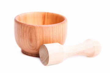 Wooden mortar with a pusher