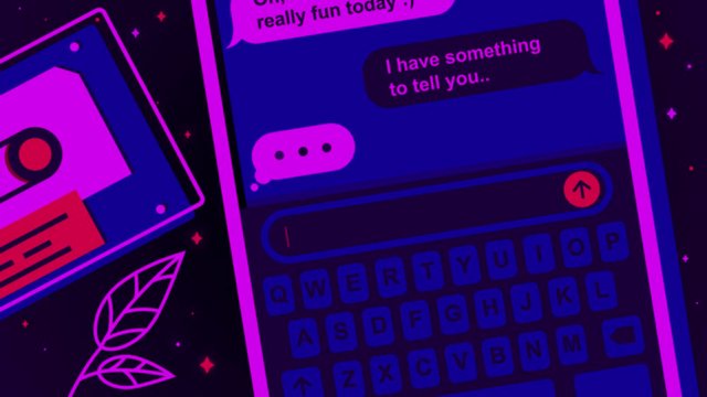 Close up of an abstract smartphone screen and chatting process, typing message I love you. Stock animation. Concept of hesitation, love, and exit from friend zone concept.