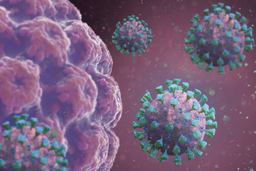 Coronavirus 2019-nCov novel coronavirus concept resposible for asian flu outbreak and coronaviruses influenza as dangerous flu strain cases as a pandemic. Microscope virus close up. 3d rendering.