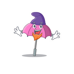 Cute and funny pink umbrella cartoon character dressed as an Elf