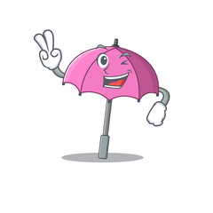 Cheerful pink umbrella mascot design with two fingers