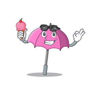 cartoon character of pink umbrella holding an ice cream