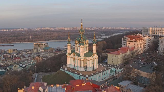 Aerial view of Saint Andrew's church, city of Kiev (Kyiv), Ukraine