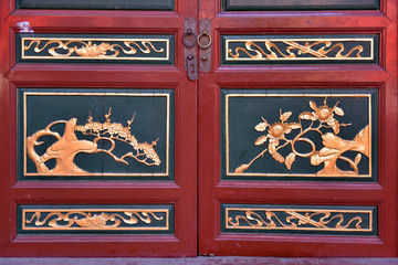 Ancient buildings, towers, kylin sculptures and door reliefs in luanzhou city, hebei province, China