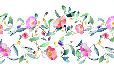 Computer drawn flower illustration，Watercolor flowers.Flowers Watercolor illustration.Manual composition.Big Set watercolor elements.