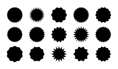 Black sale stickers big set isolated on white background. Promo product labels templates, starburst, sunburst badges. Vector design elements for price tag, quality mark, shop poster, web design, decor
