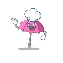 Cute pink umbrella cartoon character wearing white chef hat