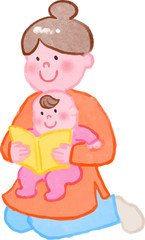 赤ちゃん絵本読み聞かせママ　水彩