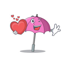 A romantic cartoon design of pink umbrella holding heart