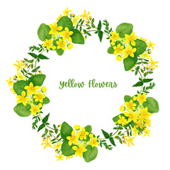 Wild flowers wreath with yellow flowers, hand drawn watercolor