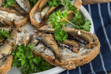 Sandwich with sprats.