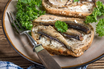 Sandwich with sprats.