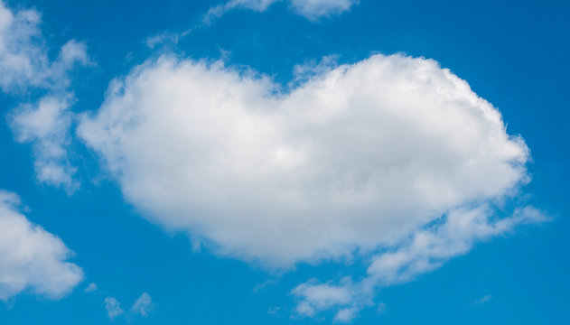 A heart-shaped cloud against the blue sky