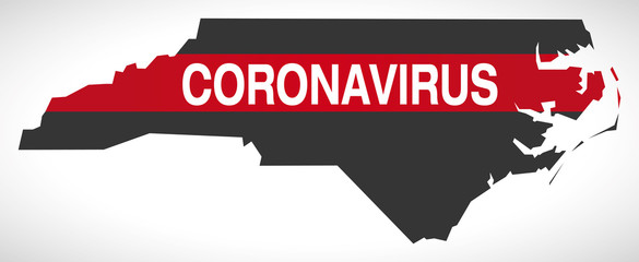 North Carolina USA federal state map with Coronavirus warning illustration