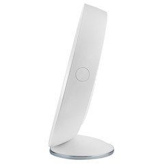 Large desktop fan with USB input isolated on a white background. Side view