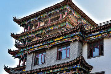 Fototapeta premium Ancient buildings, towers, kylin sculptures and door reliefs in luanzhou city, hebei province, China