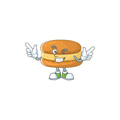Funny chocolate macarons cartoon design style with wink eye face
