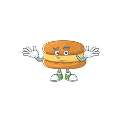 A picture of smirking chocolate macarons cartoon character design style