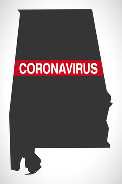 Alabama USA federal state map with Coronavirus warning illustration