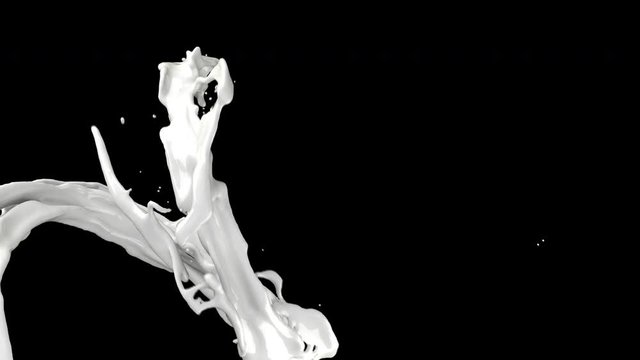 4K Slow motion White milk movement spinning follow part. 3D Animation include Alpha Channel.