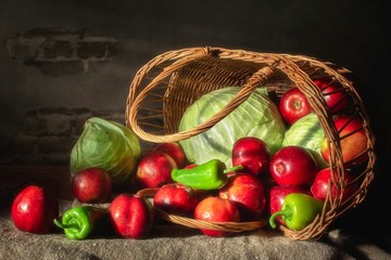 Still life with fruits and vegetables