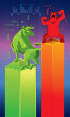 Vector of bull and bear, which represent stock market trends.