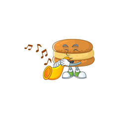 Chocolate macarons cartoon character playing music with a trumpet