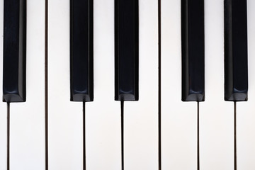 Naklejka premium Piano keys. Old piano German construction. Top view