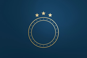 Blank star logo or emblem badge in luxury design with golden color on dark blue background. 3D...