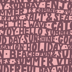 Vector seamless pattern with Waves handwritten phrases. Hand drawn lettering background