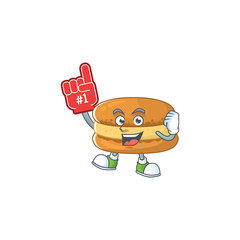 Chocolate macarons presented in cartoon character design with Foam finger