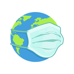vector illustration earth globe with medical mask