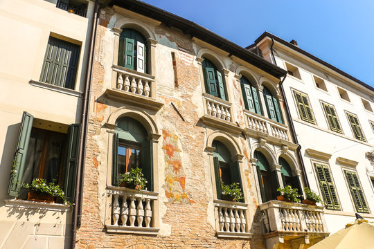 Fototapeta Pordenone, Italy. Beautiful streets of Pordenone in sunny day.