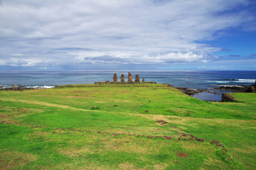 Rapa Nui. The statue Moai in Ahu Tahai on Easter Island, Chile