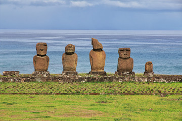 Rapa Nui. The statue Moai in Ahu Tahai on Easter Island, Chile