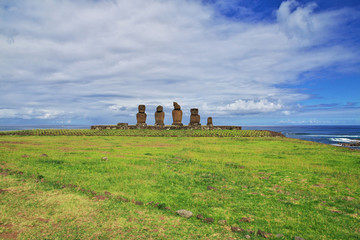 Rapa Nui. The statue Moai in Ahu Tahai on Easter Island, Chile