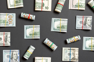 colored Background with money american hundred dollar bills on top wiev with copy space for your text in business concept