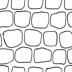 Bricks handdrawn seamless black and white pattern. Vector illustration.