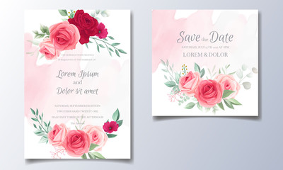 Beautiful wedding invitation card template set with floral frame