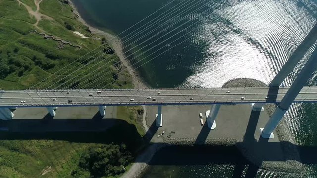 long cable-stayed road bridge from Vladivostok to island Russkiy