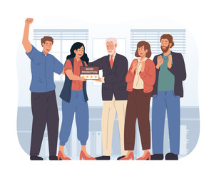 Happy employee get job promotion at work